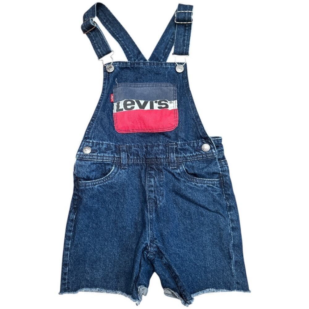 Levi's Logo Denim Dk Blue Shortalls Overalls Jean Shorts Toddler 6R